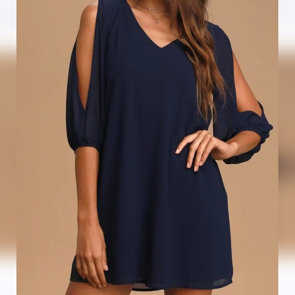 Lulus Shifting Dears Navy Blue Long Sleeve Dress Small - Picture 4 of 10